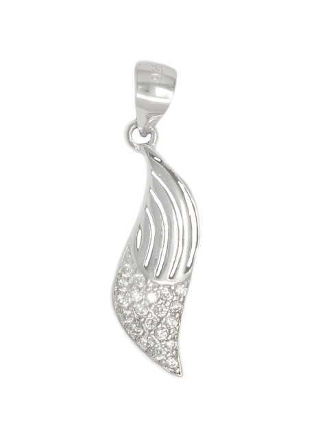

Unniyarcha Jewellery 92.5 Sterling Silver White CZ Studded Leaf-Shaped Pendant
