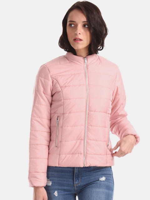 

Cherokee Women Pink Solid Quilted Jacket