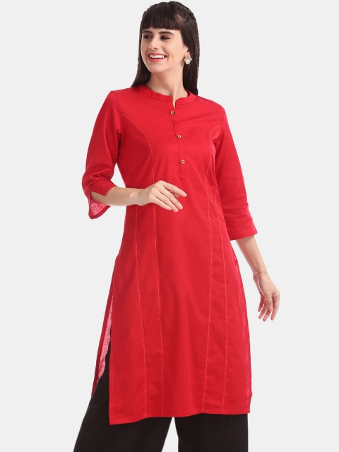 

Karigari Women Red Solid Straight Kurta