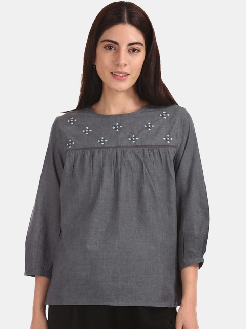 

Bronz Women Grey Solid A-Line Top