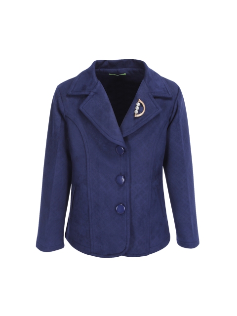 

CUTECUMBER Girls Blue Solid Suede Single-Breasted Trench Coat