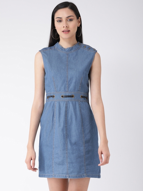 

Latin Quarters Women Blue Solid Fit and Flare Dress