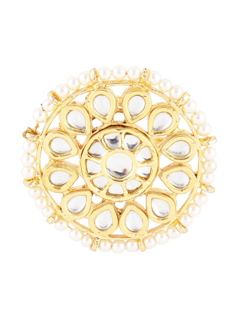 

Fabstreet Women Gold-Plated Off White Embellished Kundan Cocktail Ring