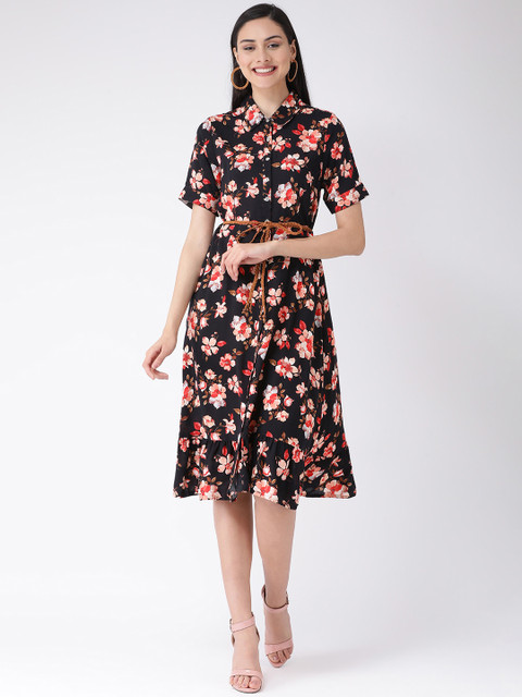 

Latin Quarters Women Black Printed Shirt Dress