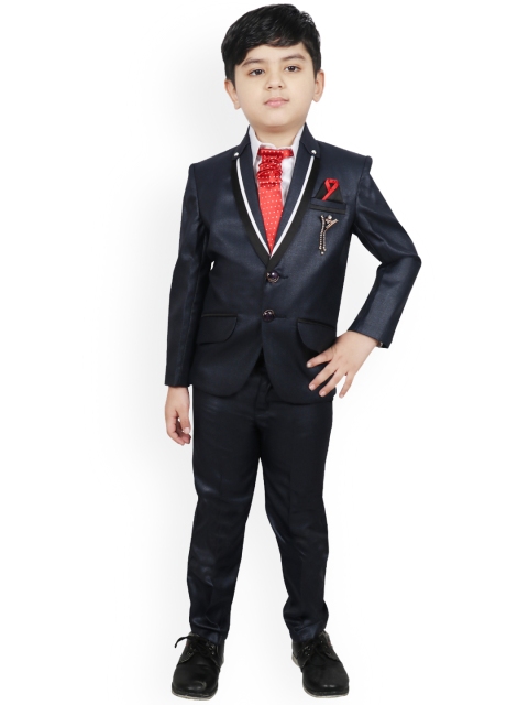

SG YUVRAJ Boys Navy Blue Solid Tuexdo Party Suit