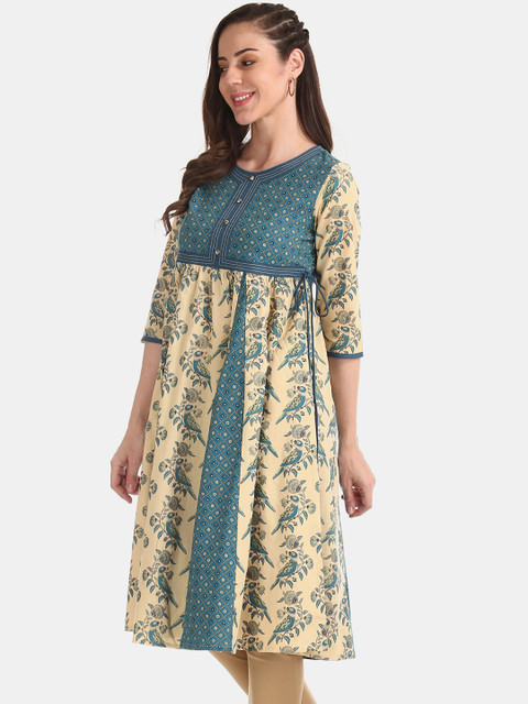 

Anahi Women Beige & Blue Printed Anarkali Kurta