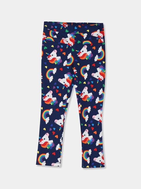 

The Childrens Place Girls Blue & White Unicorn Printed Jeggings