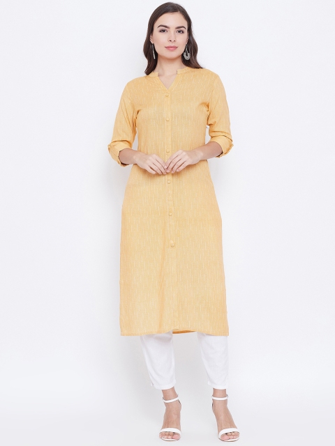 

rangeelo rajasthan Women Yellow Solid Straight Knitted Kurta