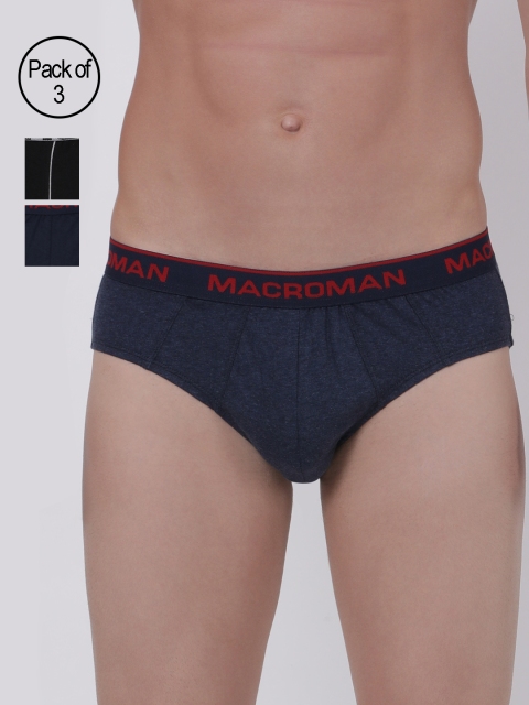 

Macroman M-Series Men Pack Of 3 Assorted Solid Briefs M509-BM-NB-DM-S
