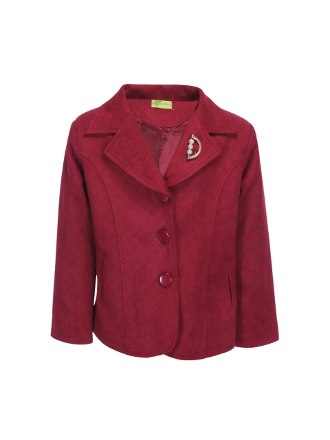 

CUTECUMBER Girls Maroon Solid Suede Single-Breasted Trench Coat