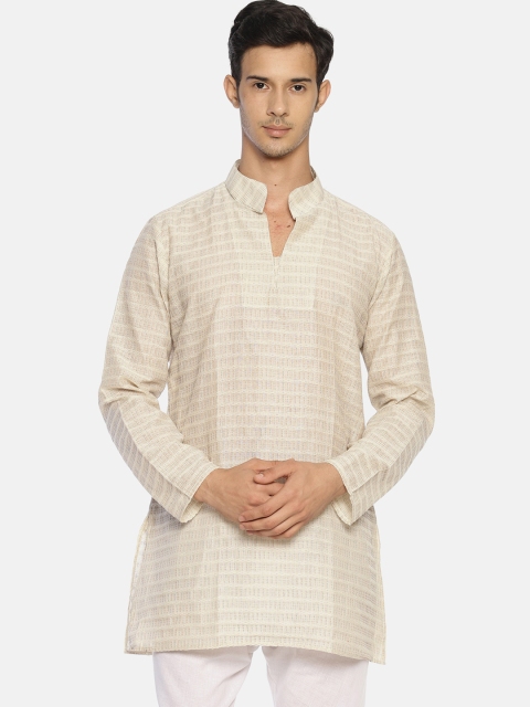 

TATTVA Men Cream-Coloured Striped Straight Kurta