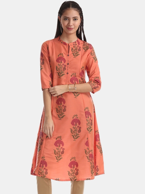 

Anahi Women Coral Orange Printed A-Line Kurta