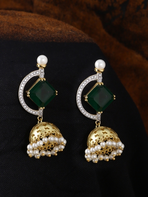 

Tistabene Gold-Plated & Green Contemporary Jhumkas