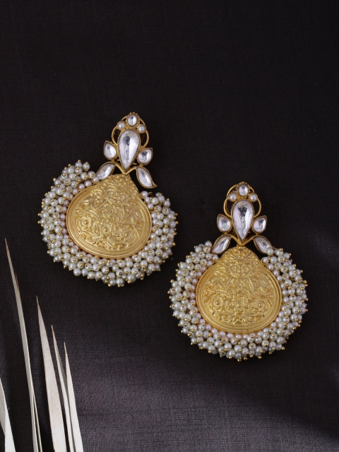 

Tistabene Gold-Toned & White Drop Earrings