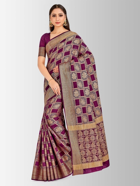 

Mitera Purple & Beige Woven Design Banarasi Saree
