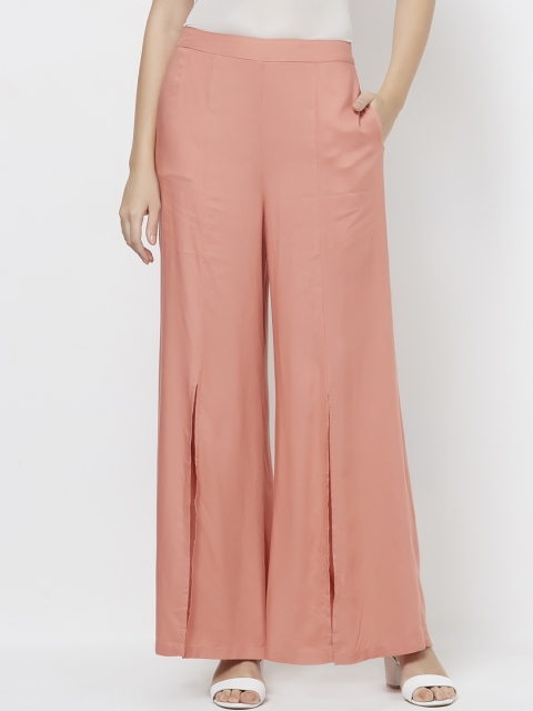

109F Women Peach-Coloured Solid Flared Palazzos