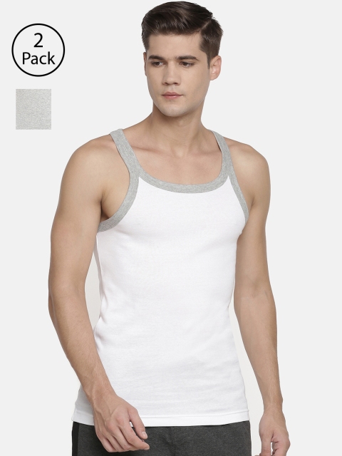 

Macroman M-Series Men Pack of 2 Solid Innerwear Vests MS902-GM-WH, Grey melange