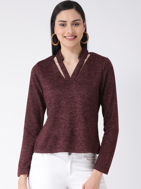 

Latin Quarters Women Maroon Self Design A-Line Top