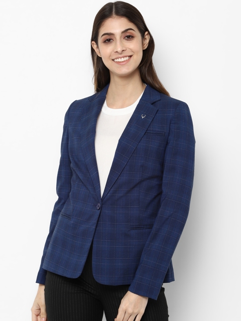 

Allen Solly Woman Navy Blue Checked Single-Breasted Blazer
