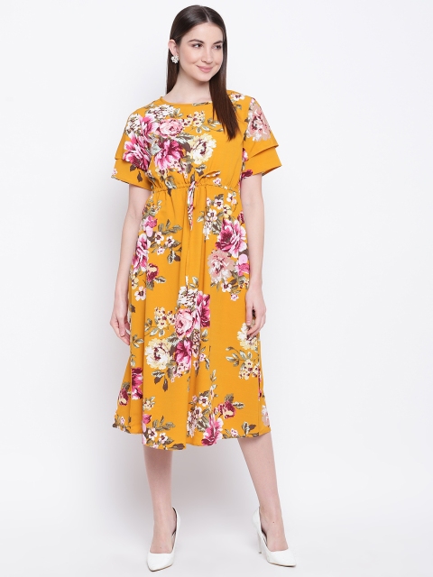 

Mayra Women Yellow Floral Print Fit and Flare Dress