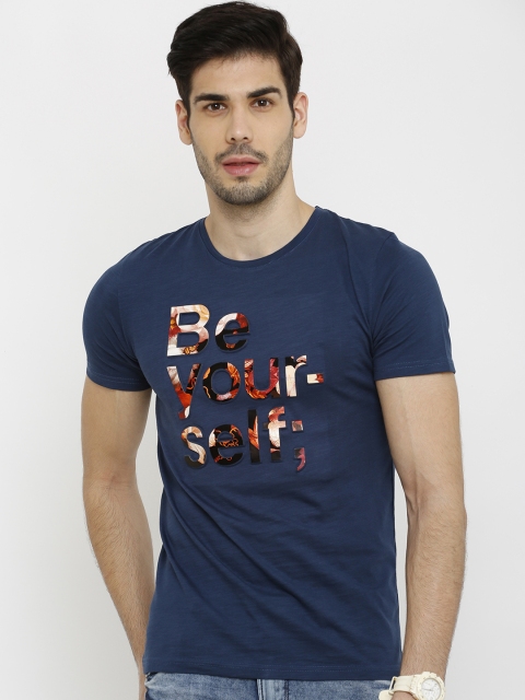 

Rex Straut Jeans Men Blue Printed Slim Fit Round Neck T-shirt