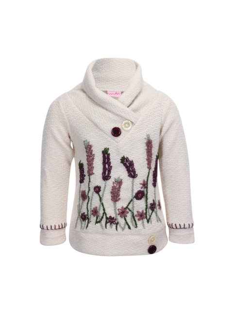 

CUTECUMBER Girls Cream-Coloured Self Design Pullover