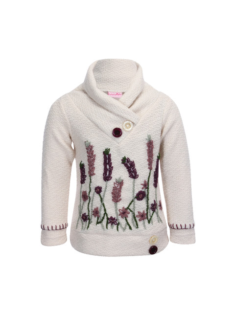 

CUTECUMBER Girls Cream-Coloured Self Design Pullover Sweater