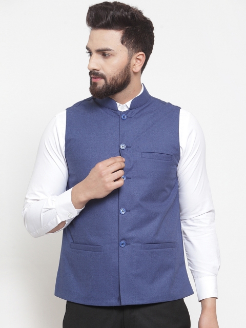 

TAG 7 Men Blue Solid Nehru Jacket