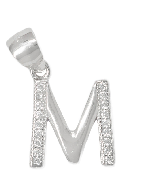 

Unniyarcha Jewellery 92.5 Sterling Silver White CZ Studded M Alphabet-Shaped Pendant