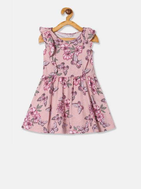 

The Childrens Place Girls Pink Printed Knitted Fit and Flare Dress