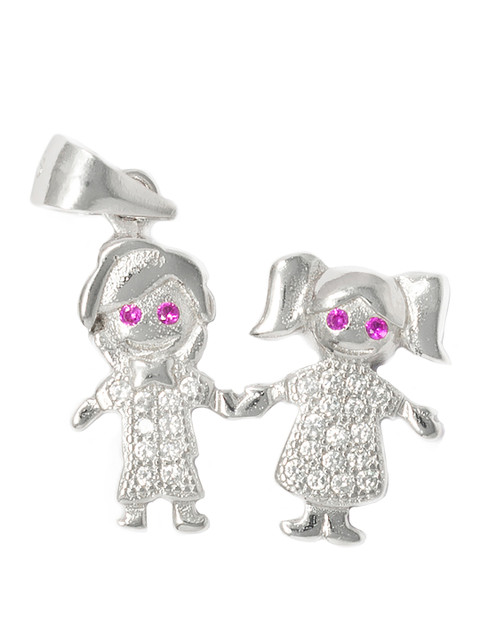 

Unniyarcha Jewellery 92.5 Sterling Silver & White CZ Studded Couple-Shaped Pendant