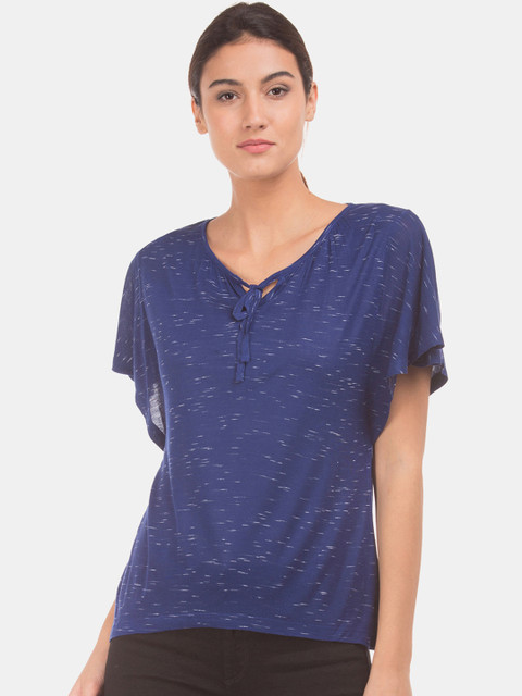 

Cherokee Women Blue Solid Knitted Top