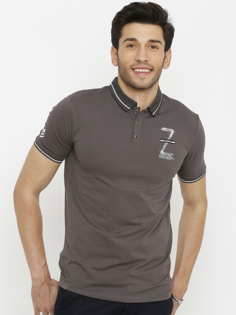 

Rex Straut Jeans Men Grey Solid Slim Fit Polo Collar T-shirt