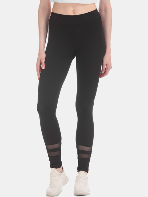 

Sugr Women Black Solid Mesh Panel Ankle-Length Tights