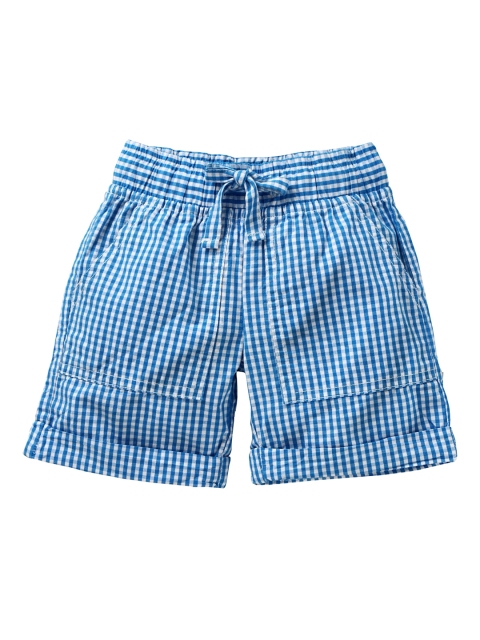 

KiddoPanti Girls Blue & White Checked Regular Shorts