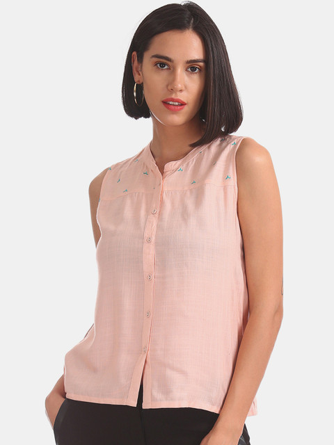 

Bronz Women Pink Solid Shirt Style Top