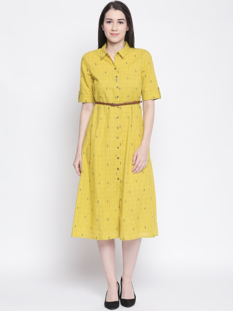 

AKKRITI BY PANTALOONS Women Lime Green Checked Shirt Dress