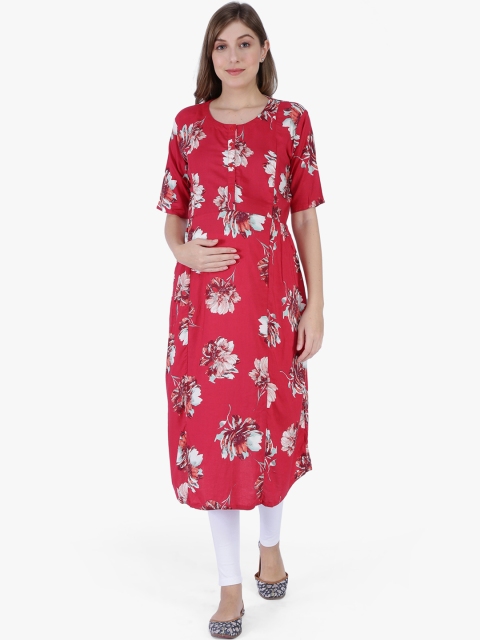 

MomToBe Women Red Printed Maternity Straight Kurta