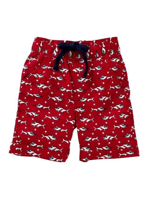 KiddoPanti Boys Red Printed Regular Shorts