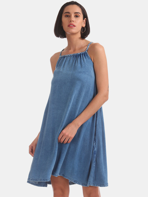 

Sugr Women Blue Solid A-Line Dress