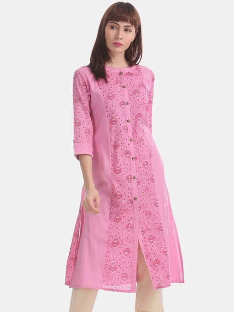 

Karigari Women Pink Floral Print A-Line Kurta