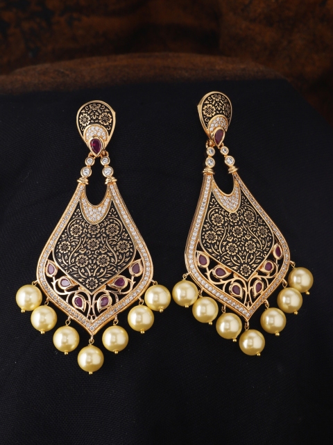 

Tistabene Gold-Plated & Black Enamelled Geometric Drop Earrings