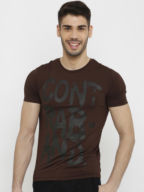 

Rex Straut Jeans Men Brown Printed Round Neck T-shirt
