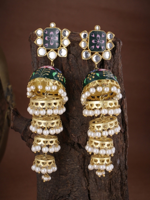 

Tistabene Gold-Plated & Blue Meenakari Contemporary Jhumkas