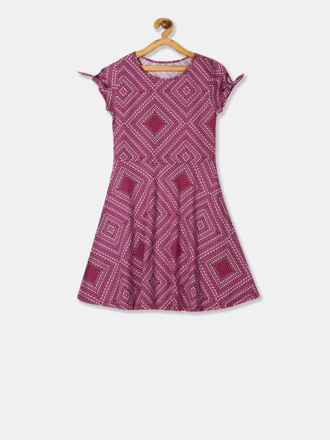 

The Childrens Place Girls Purple Printed Knitted Fit and Flare Dress