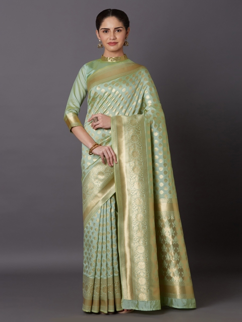 

Mitera Green Silk Blend Woven Design Kanjeevaram Saree