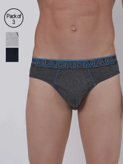 

Macroman M-Series Men Pack Of 3 Assorted Solid Briefs M507-BM-NB-GM-S