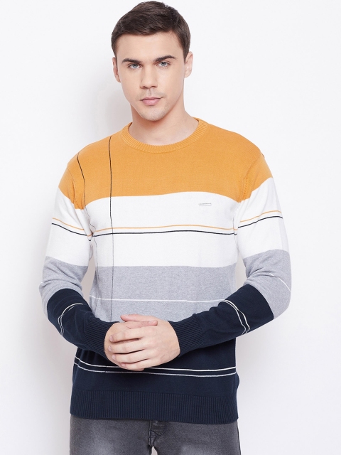 

Duke Men Mustard Yellow & White Striped Sweater Vest Sweater