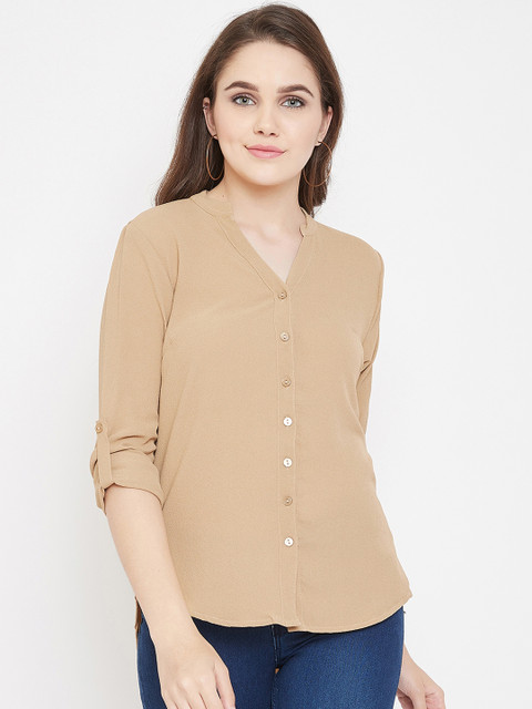 

Ruhaans Women Beige Classic Regular Fit Solid Casual Shirt