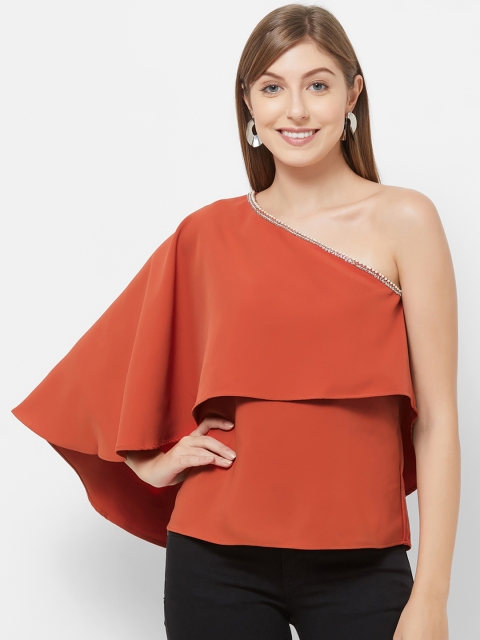 

109F Women Orange Embellished Top